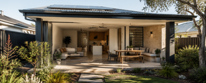 Modern single-storey Australian house with a streamlined façade and landscaped front garden